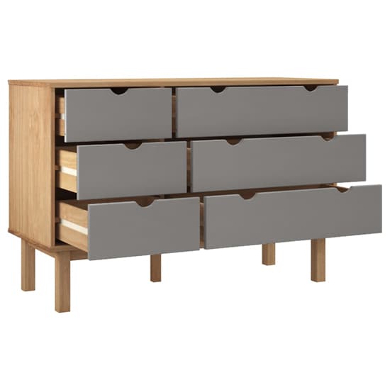 Ieva Solid Pine Wood Wide Chest Of 6 Drawers In Brown And Grey_4