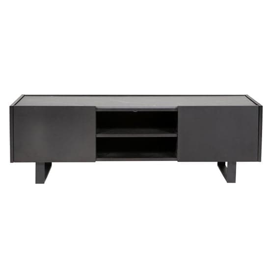 Iker Wooden TV Stand With Grey Stone Top In Black_2