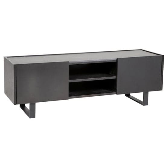 Iker Wooden TV Stand With Grey Stone Top In Black_1