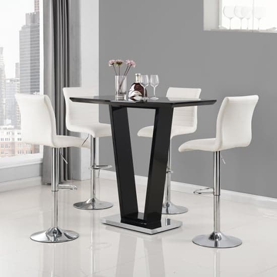 Ilko Black High Gloss Bar Table With 4 Ripple White Stools_1