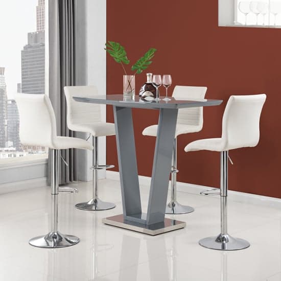 Ilko Grey High Gloss Bar Table With 4 Ripple White Stools_1