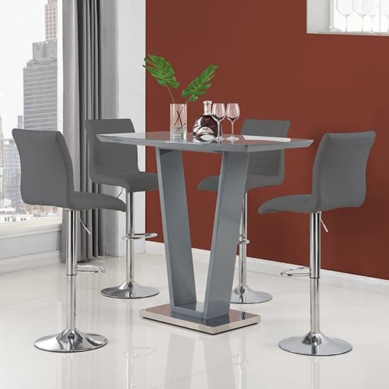 Ilko Grey High Gloss Bar Table With 4 Ripple Grey Stools Furniture in