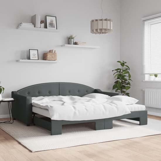 Imperia Velvet Daybed With Trundle And Mattresses In Dark Grey_1