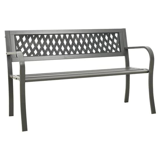 Inaya 125cm Diamond Design Steel Garden Seating Bench In Grey_1