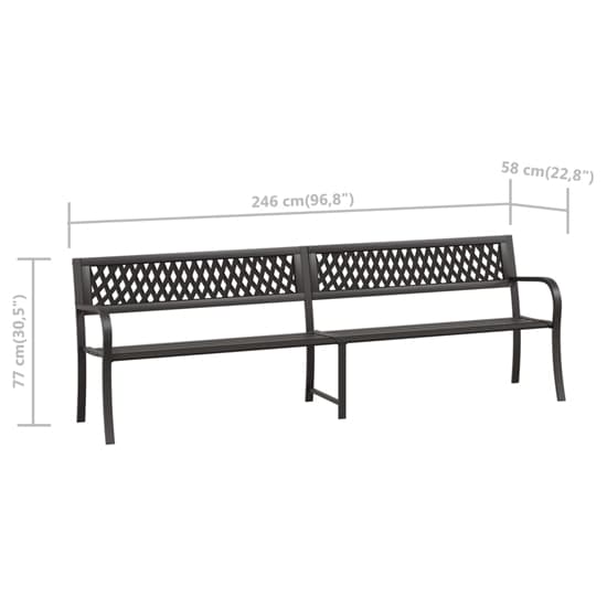 Inaya 246cm Diamond Design Steel Garden Seating Bench In Black_6