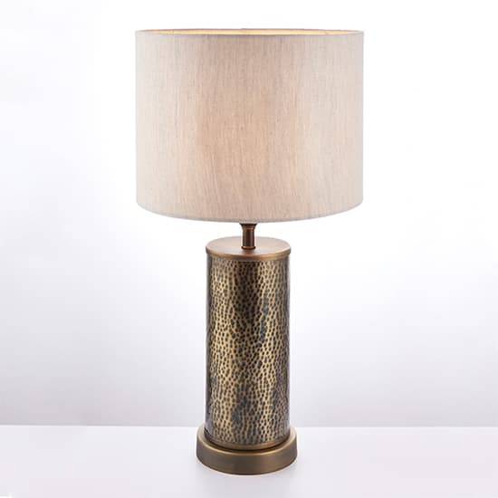 Indara Natural Linen Shade Table Lamp In Hammered Bronze_3