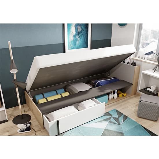 Indio Kids Wooden Storage Single Bed And Mattress In Matt White_2
