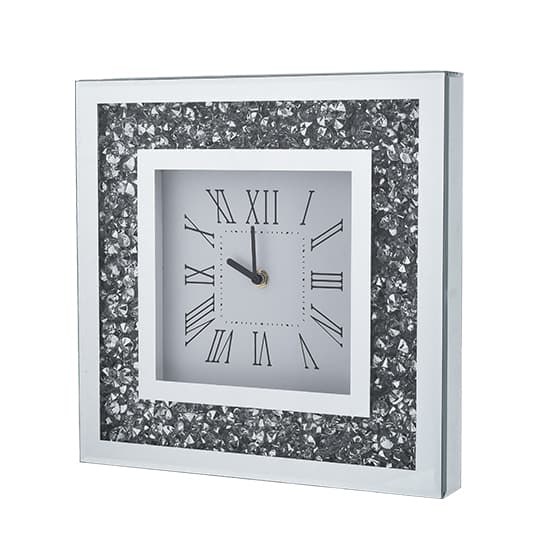 Inez Square 30cm Crushed Glass Wall Clock In Mirrored_2