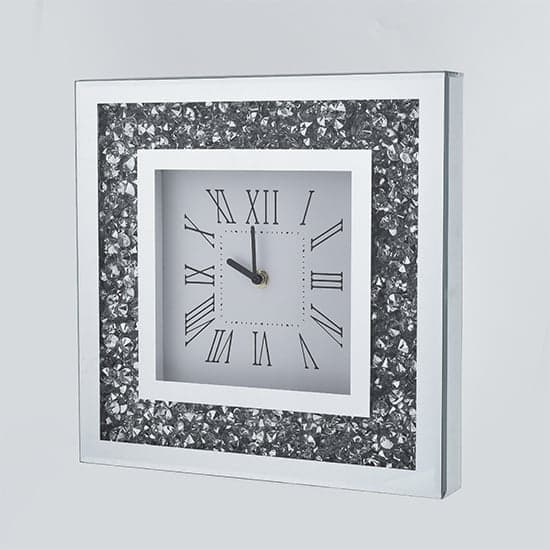 Inez Square 30cm Crushed Glass Wall Clock In Mirrored