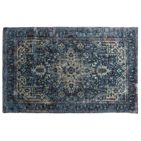 Ingles Large Rectangular Fabric Rug In Natural And Teal
