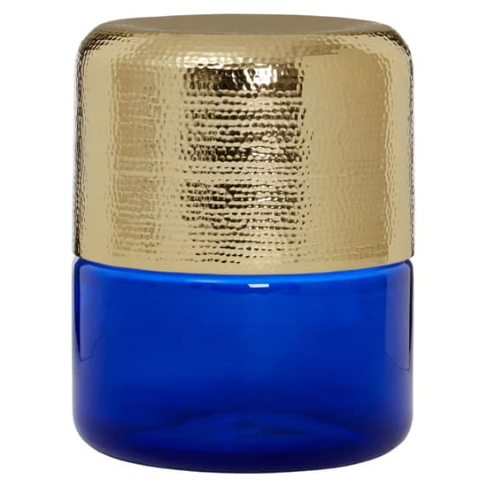 Intan Round Gold Aluminium Side Table With Blue Glass Base_2