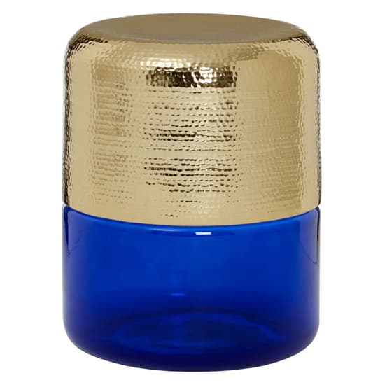 Intan Round Gold Aluminium Side Table With Blue Glass Base_3