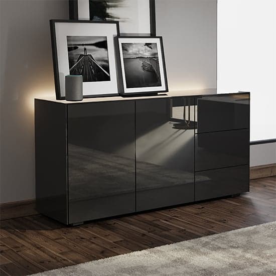 Intel LED Sideboard In Black Gloss With Wireless Charging | Furniture ...
