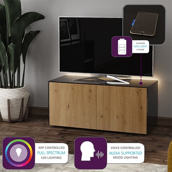 Intel LED TV Stand In Black And Oak With Wireless Charging_4