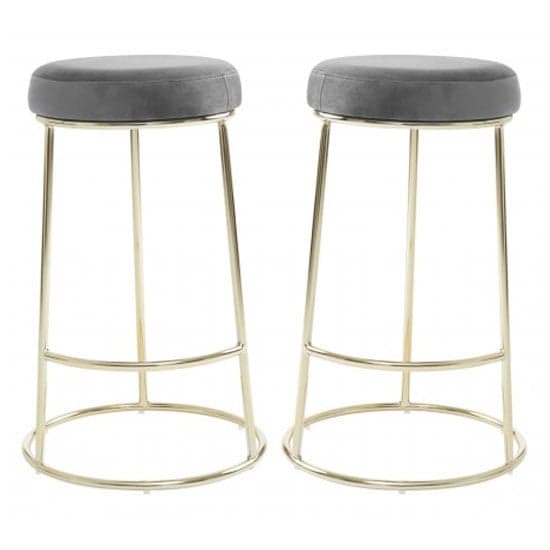 Intercrus Grey Velvet Bar Stools With Gold Frame In A Pair_1
