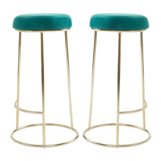 Intercrus Tall Green Velvet Bar Stools With Gold Frame In A Pair_1