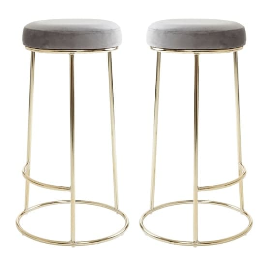 Intercrus Tall Grey Velvet Bar Stools With Gold Frame In A Pair_1