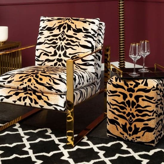 Intercrus Upholstered Fabric Stool In Tiger Print_3