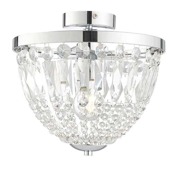 Iona Clear Glass Faceted Crystals Flush Ceiling Light In Chrome_3