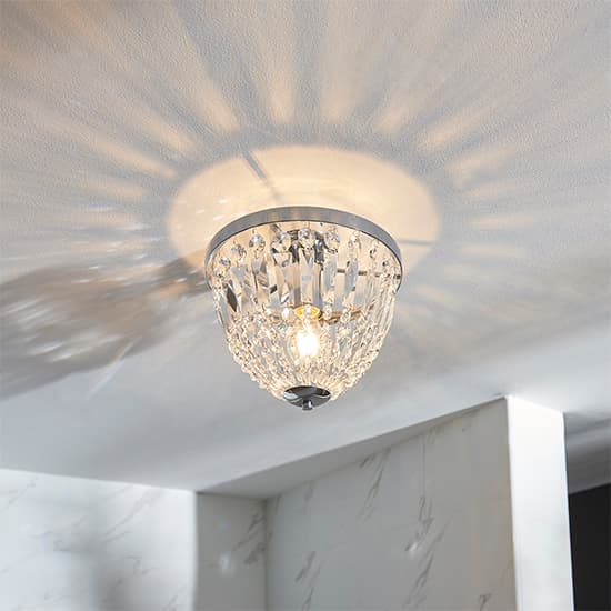 Iona Clear Glass Faceted Crystals Flush Ceiling Light In Chrome_4