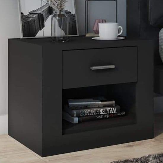 Ionia Wooden Bedside Cabinet With 1 Drawer In Matt Black_1