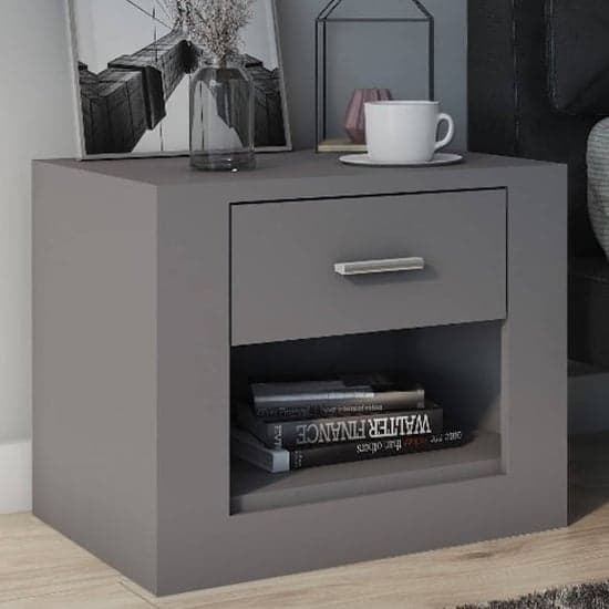 Ionia Wooden Bedside Cabinet With 1 Drawer In Matt Grey_1