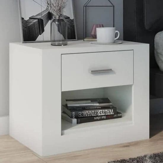 Ionia Wooden Bedside Cabinet With 1 Drawer In Matt White_1