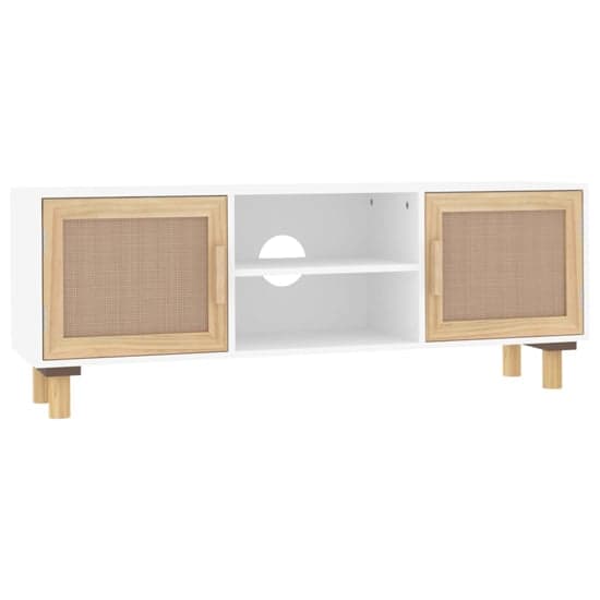 Alfy Wooden TV Stand With 2 Door In White And Natural Rattan_2