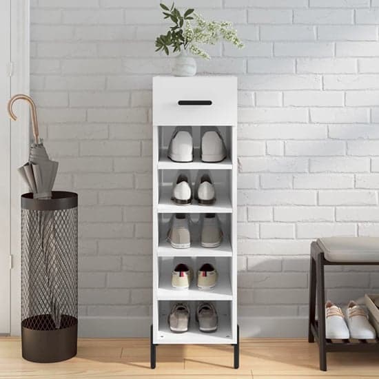 Iris High Gloss Shoe Storage Cabinet With 1 Drawer In White_1