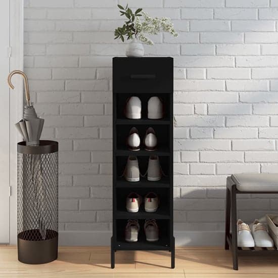 Iris Wooden Shoe Storage Cabinet With 1 Drawer In Black_1