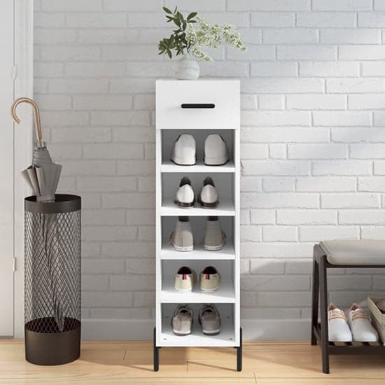 Iris Wooden Shoe Storage Cabinet With 1 Drawer In White_1