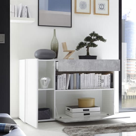 Iris Wooden Sideboard In White High Gloss And Cement Effect_2