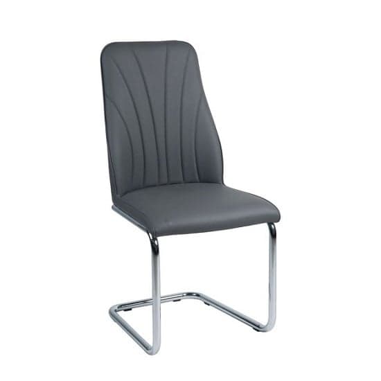 Irma Dining Chair In Grey Faux Leather With Chrome Legs_1