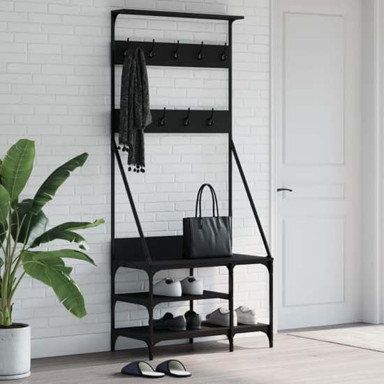 Ironton Wooden Clothes Rack With Shoe Storage In Black_1