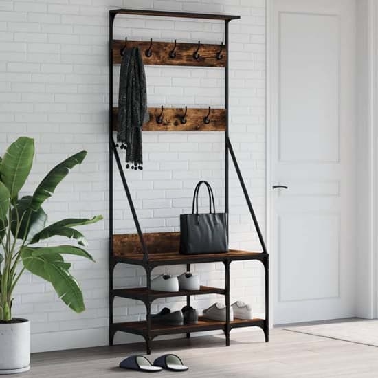 Ironton Wooden Clothes Rack With Shoe Storage In Smoked Oak_1