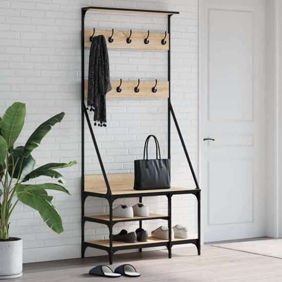 Ironton Wooden Clothes Rack With Shoe Storage In Sonoma Oak_1