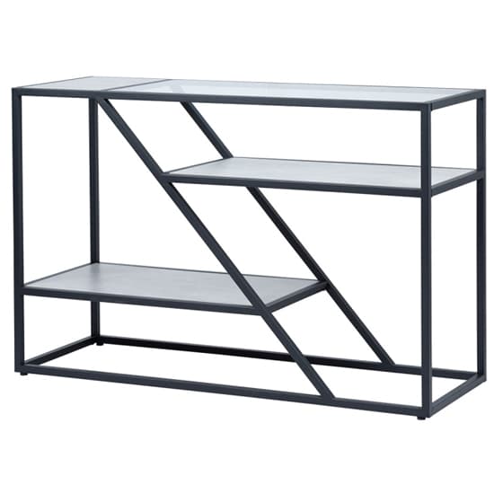 Irvine Clear Glass Console Table With Matte Black Steel Frame