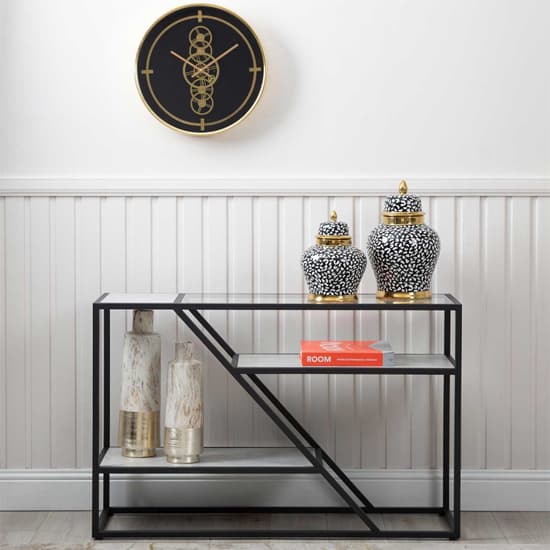 Irvine Clear Glass Console Table With Matte Black Steel Frame_7