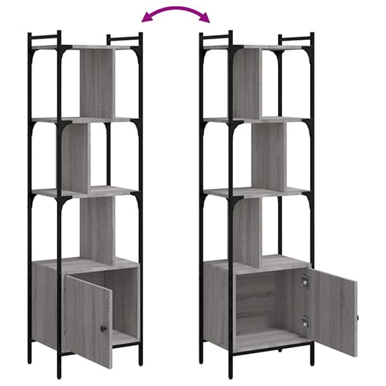 Irving Wooden Bookcase With 4-Tier And 2 Doors In Grey Sonoma Oak_5