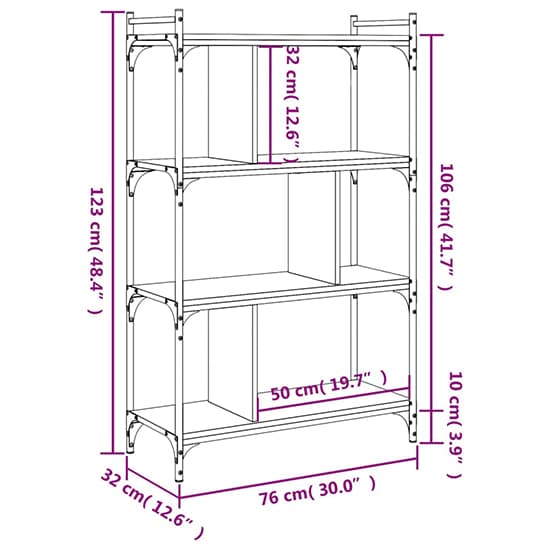Irving Wooden Bookcase With 4-Tier In Grey Sonoma Oak_6
