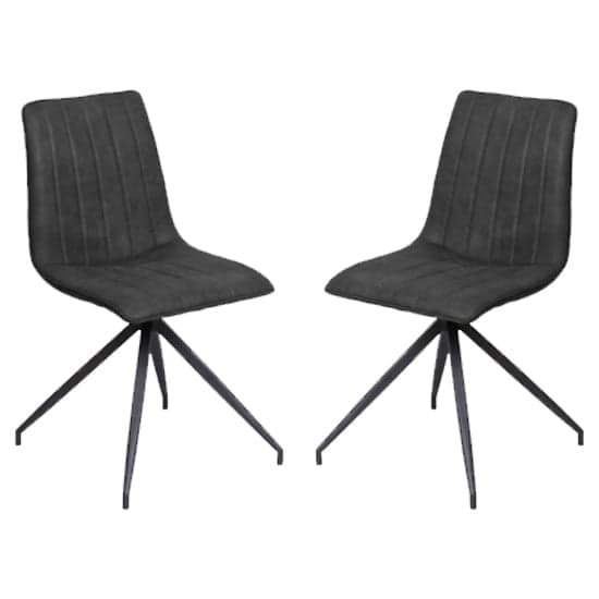 Isaak Charcoal PU Leather Dining Chairs With Metal Legs In Pair_1