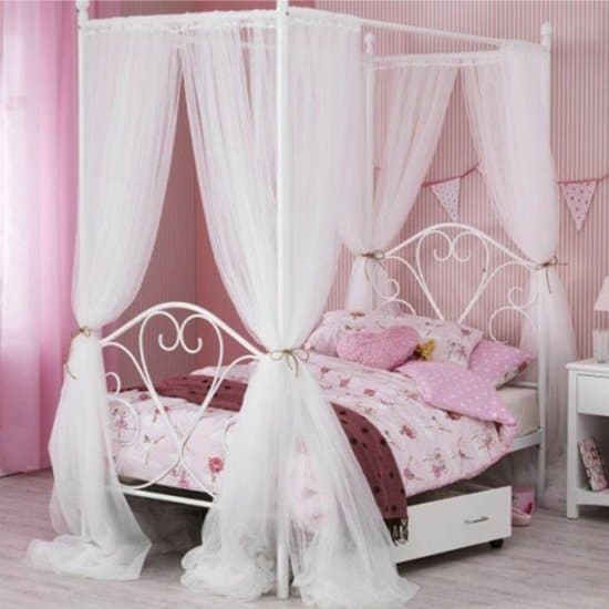 Isabelle Four Poster Metal Single Bed In White Gloss_1