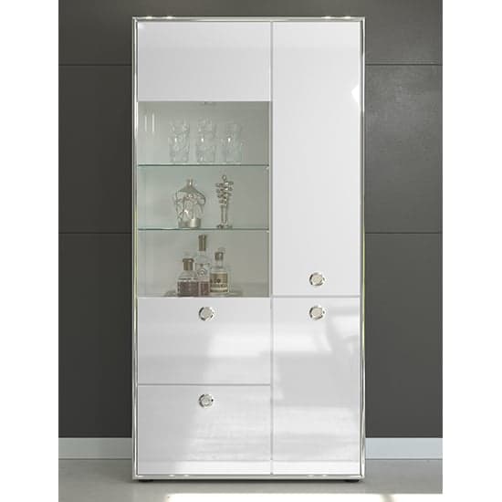 Isna High Gloss Display Cabinet In White With LED Lights_2