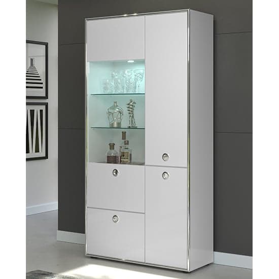 Isna High Gloss Display Cabinet In White With LED Lights_3