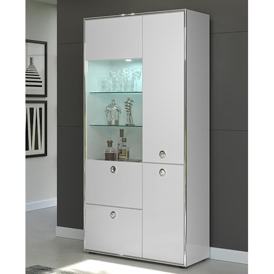Isna High Gloss Display In White With LED Lights Furniture in