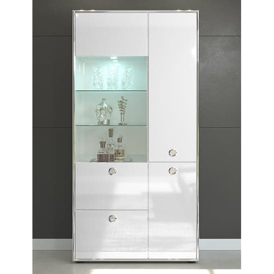 Isna High Gloss Display Cabinet In White With LED Lights_1