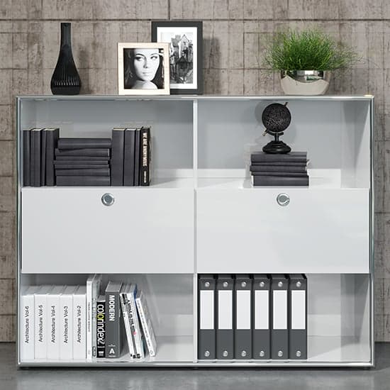 Isna High Gloss Home And Office Highboard In Light Grey_2