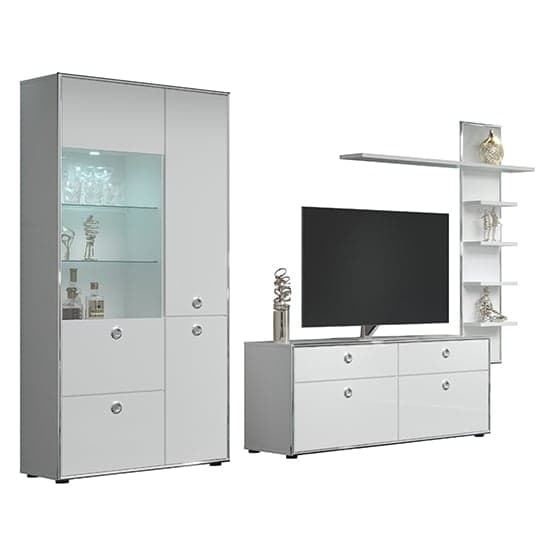 Isna High Gloss Living Room Furniture Set 1 In White With LED_2