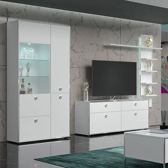 Isna High Gloss Living Room Furniture Set 1 In White With LED_1