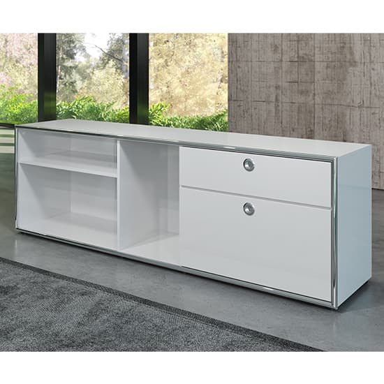 Isna High Gloss Home And Office Lowboard In Light Grey_3